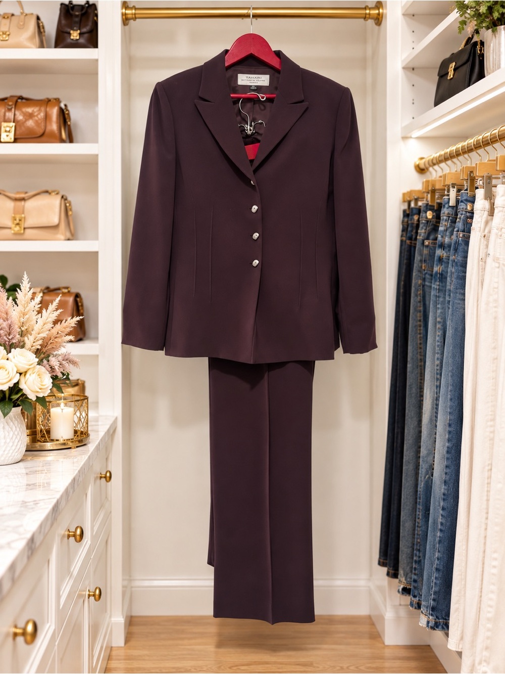 ASL Tahari Plum Women's 12P Fully Lined Blazer & Pleated Trousers Pant Suit Set